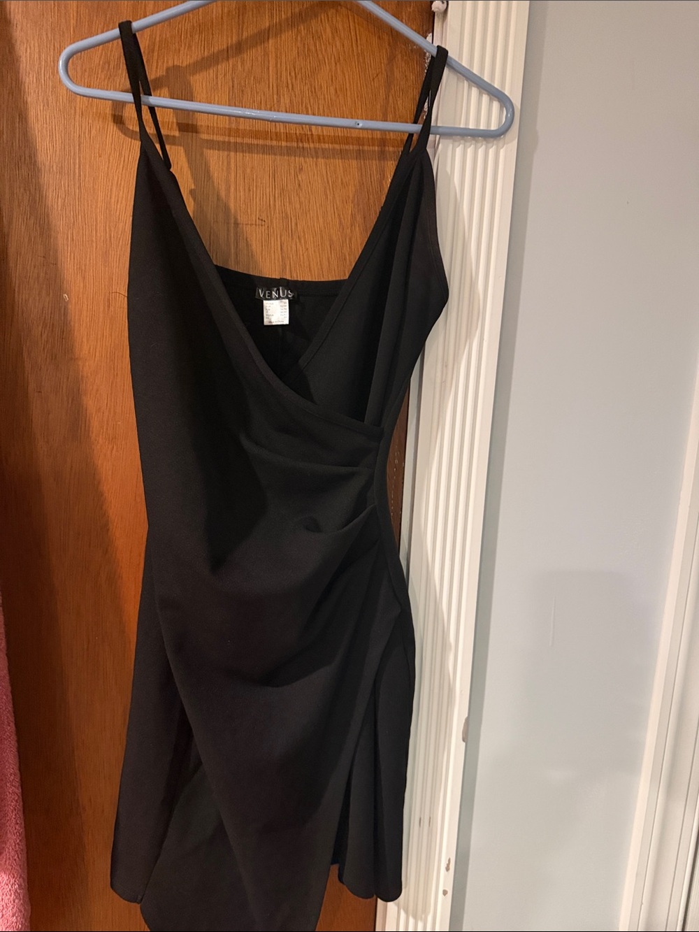 VENUS Black Draped Slip Mini Dress